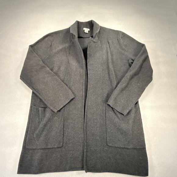 J. Crew Women's Cardigan Sweater Open Front Size Med Gray Long Office - Picture 1 of 13